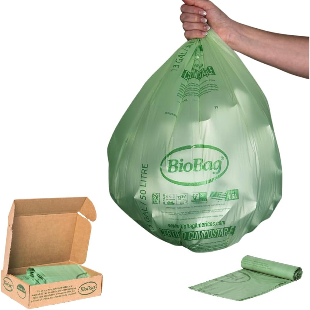 13 Gallon Tall Kitchen Compostable Trash Bags by , 48 Count, BPI Certified, Meets ASTM D6400 Standards, Made in USA, Food Scrap Bin Liners